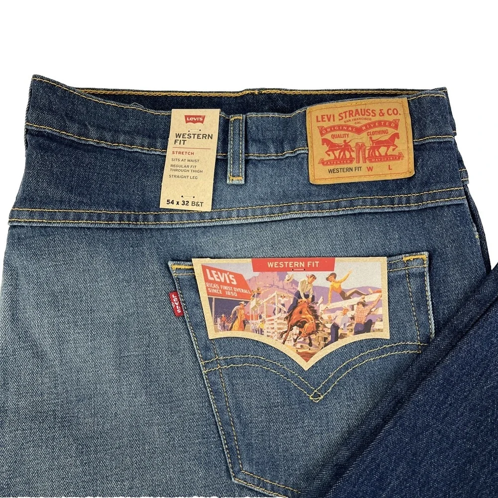 New Mens Levi's Western Fit Size 54x32 B&T Strong Denim Jeans Distressed NWT